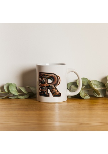 R Harfi Kovboy Temalı Bardak 330 Ml İsim / Harf Kişiye Özel Hediye - Vahşi Batı Konsept Beyaz