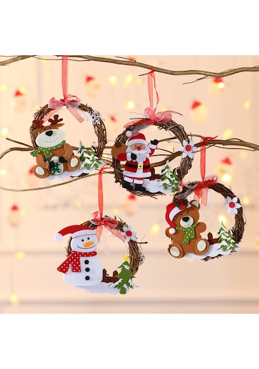 Xindoker Noel Dekorasyonları Ayaklı Planda, Panda Modeli Rattan Ve Kumaş Teneke, 15 Cm Çaplı Pencere Süs Eşyası