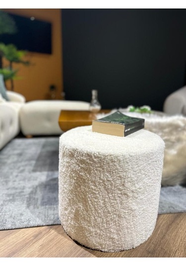 Dolce Puf Peluş Kumaş Silindir Dekoratif Pufidik Puf Bench Krem