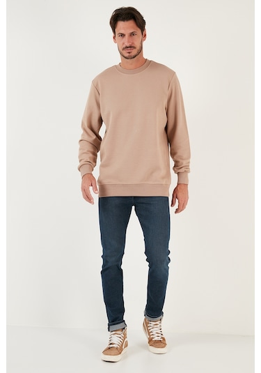 Buratti Pamuklu Bisiklet Yaka Regular Fit Basic Erkek Sweat 5905521 Vizon