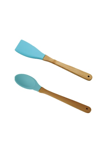 Silikon 2 Parça Kaşık Spatula Set Büyük Boy 28cm Yeşil
