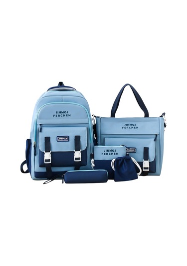 Suntek Okul Çantaları Set Tuval Sırt Çantası Kalem Çanta MAvi