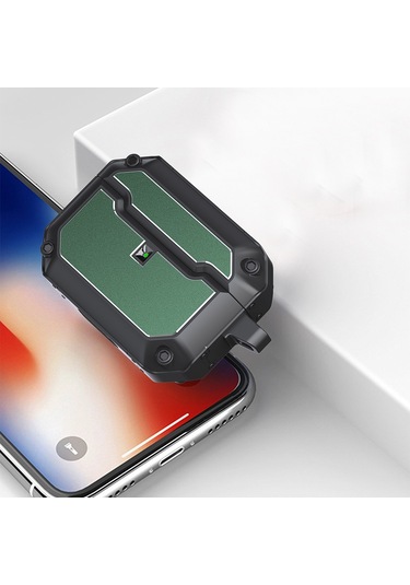 Airpods Uyumlu Pro İçin Kancalı Mecha Donanım Tpu Kulaklık Koruyucu Kılıf Altın