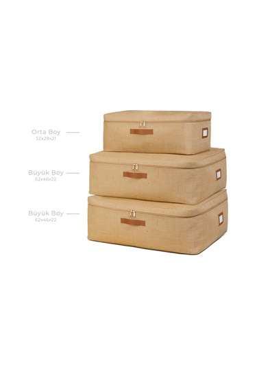 Ocean Home Textile 3'lü Jüt Baza Altı Hurç Set 1 Adet 52 x 28 x 21 / 2 Adet 62 x 46 x 22 cm