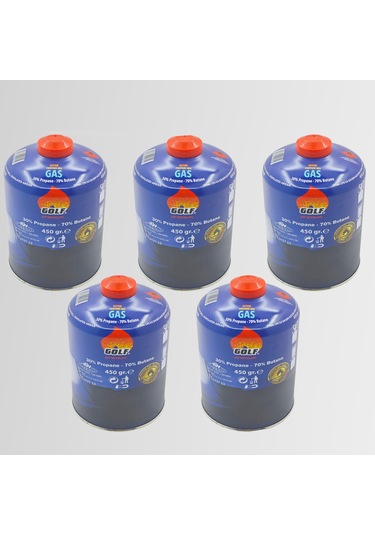 5'li Set - Golf Butan Propan Kamp Gazı Valfli Kartuş 450 Gr Şeffaf
