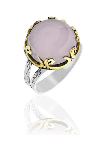 Pembe Kuvars Taşlı Vav Harfi Motifli Otantik Gümüş Kadın Set Rs10127