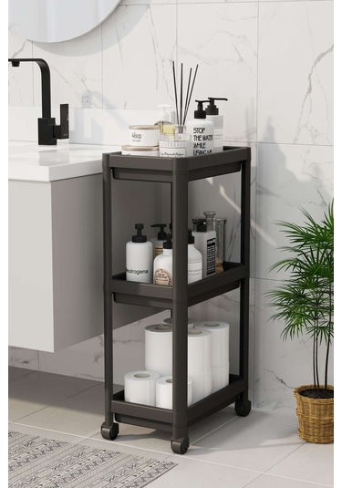 3 Katlı Banyo Raf Ünitesi Banyo Düzenleyici Şampuanlık Havluluk Dolap Siyah Siyah