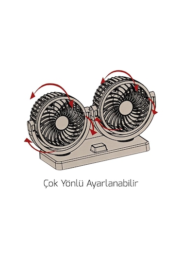 Carub Çift Fanlı Pervaneli Torpido Üstü 2 Kademeli 12 V Oto Vantilatör
