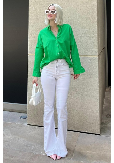Madmext Mad Girls Yeşil Oversize Gömlek Mg1369-yeşil Yeşil