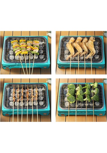 Ve Kompakt Tek Kullanımlık Kömür Izgarası Çıkarılabilir Paslanmaz Çelik Barbekü Sigara İçen Izgara Açık Hava Kamp Mavi Mavi