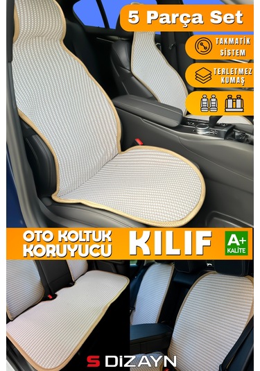 S-dizayn Oto Koltuk Koruyucu Kılıf Set Krem Universal 2+3 Parça Ön Arka