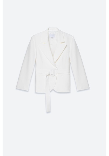 Thalure Kadın Beyaz Beli Kemer Detaylı Blazer