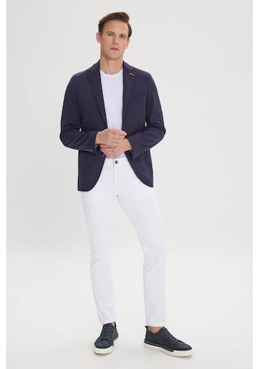 AC&Co / Altınyıldız Classics Erkek Lacivert Slim Fit Dar Kesim Mono Yaka Casual Ceket 4A0422100018LAC586N Lacivert