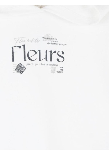 Kız Çocuk Pamuklu Sırtı Tirko Detaylı Fleurs Sweatshirt-14790 Ekru