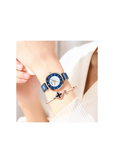 Novahub Moda Kadın Siyah Kuvars Kol Saati Paslanmaz Çelik Bilezikli 9072 Siyah