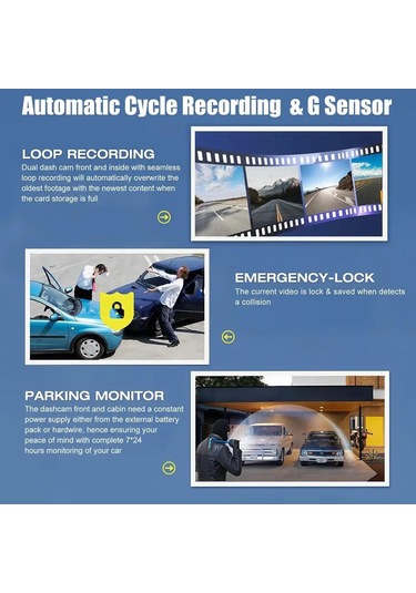 Gajeena Üç Kameralı Araba Sürücü Kaydedici - 1080p Gece Görüşü, 3 İnç Ekran, Wıfı İzleme, 170 Geniş Açı, 12mp Piksel