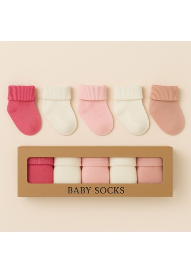 Yenidoğan 5'li Kız Bebek Çorap Seti Doğal Renkler ASORTİ