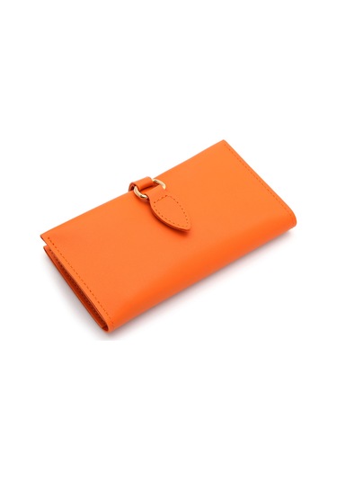 Soft Yumuşak Deri Fermuar Bölmeli Trend Kadın Cüzdan Turuncu Turuncu
