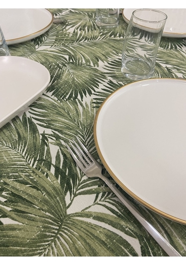 Sıvı Geçirmez Dertsiz Masa Örtüsü Yeşil Bambu Desenli