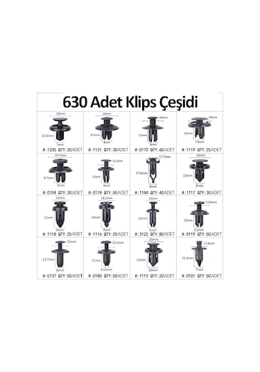 Klips Araba Kapı Tampon Plastik Panel İtme Pim Tutucu 630 Parça N11.3188