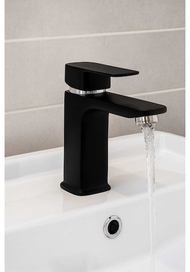 Rudi Armatür Siyah Renk Şelale Lavabo Bataryası Siyah