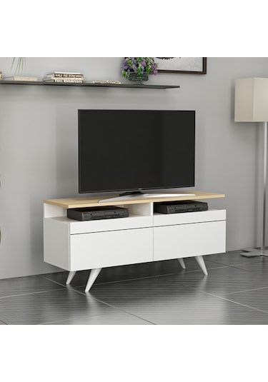 Bmdekor Tv Sehpası Berka 2 Kapak Beyaz Safir Meşe