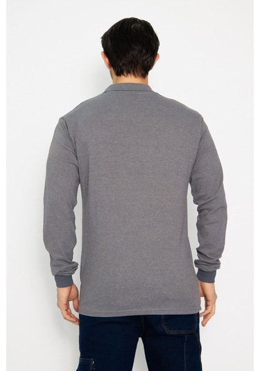 Orange Safety Koyu Gri Polo Yaka Uzun Kol Sweat T-shirt Kışlık