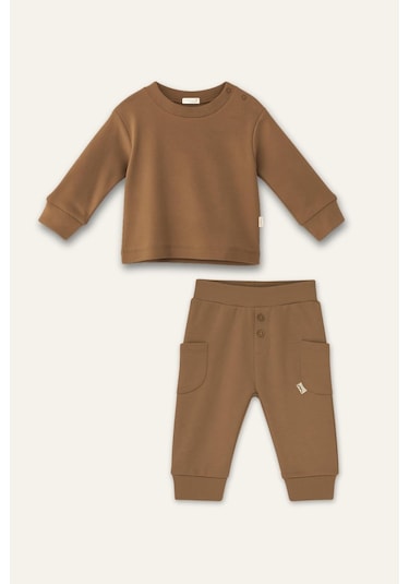Mininio Unisex Bebek Organik İkili Takım - Bej Bej