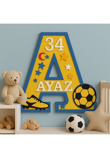 Çocuk Odası Kapı Veya Duvar Süsü Kişiye Özel İsim Yazılı No:1004 Mavi - Kırmızı