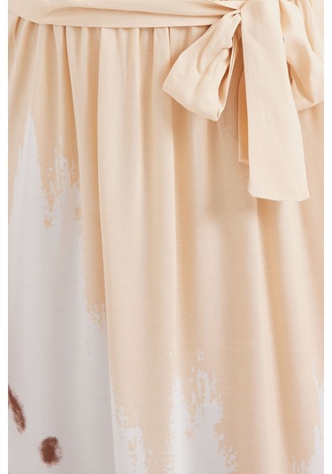 Bigdart 2504 Desenli Kısa Kol Viskon Elbise - Krem 001