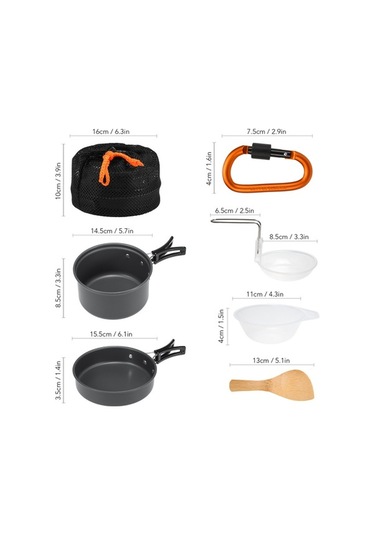 Pazly 10 Parça Kamp Mutfak Seti Dış Mekan Pişirme Ekipmanları Tencere Tava Kase Çanta Siyah Siyah