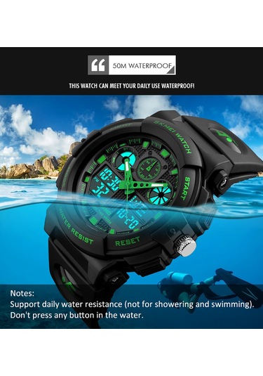 Yunboo Skmeı Erkek Spor Saati 1270: Çift Zaman, Kronometre, Alarm, 5atm Su Geçirmez, Işıklandırmalı, Kuvars+dijital Hareket Çok Renkli