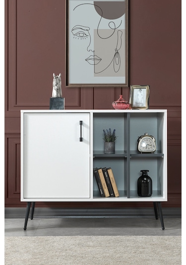 4112 Şile Metal Ayaklı Metal Kulplu 100 Cm Konsol - Tv Ünitesi - Yemek Odası - Kahve Köşesi Beyaz