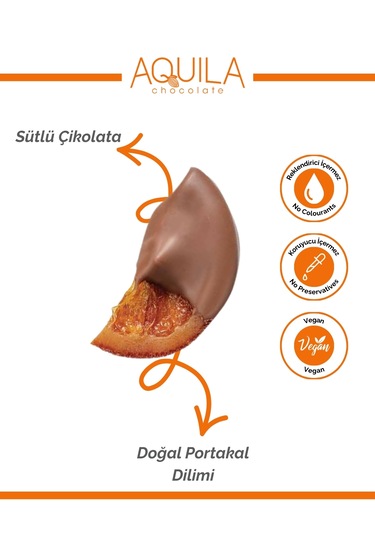 Aquila Chocolate Sütlü Çikolata Kaplı Portakal Dilim - 80 Gr