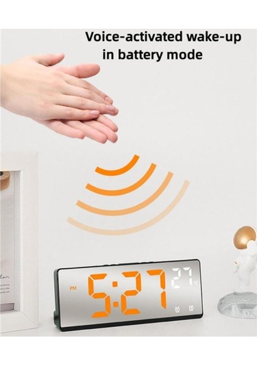 Yeşil Ses Kontrolü İle Dijital Ayna Çalar Saat Sıcaklık, Çift Alarm Erteleme Masaüstü Masa Saati Gece Modu 12/24 H Led Saat