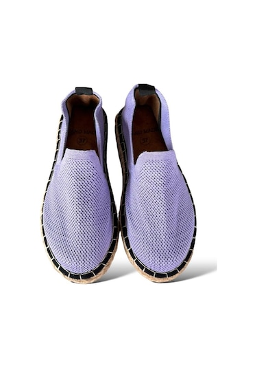 Unisex El Yapımı Triko Espadril Lila-beyaz Beyaz
