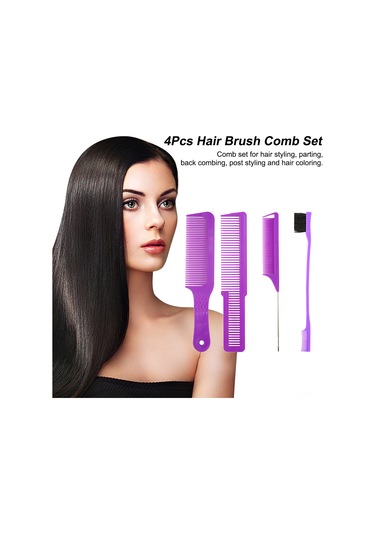 Shineyee Saç Şekillendirme İçin Abs Malzemeden 4 Parça Saç Fırçası Ve Tarak Seti - Mor Renk, Isıya Dayanıklı, Statik Önleyici, Seyahat Boyutu.