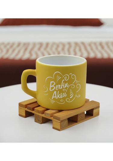 Bk Gift Kişiye Özel İsimli Sarı Renkli Middle Çay & Kahve Fincanı-6, Arkadaşa Hediye, Sevgiliye Hediye, Doğum Günü Hediyesi Kobitmeyencom32557 Bk Gift