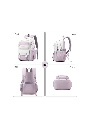 Sones Kontrast Renkli Günlük Sırt Çantası Üniversite Okul Çantası 15.6 İnç Dizüstü Bilgisayar Çantası Mor Beyaz Diğer