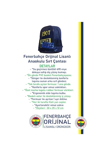 Fenerbahçe Orijinal Lisanslı Anaokulu Çantası Fb Sarı Lacivert Çanta 010 Lacivert