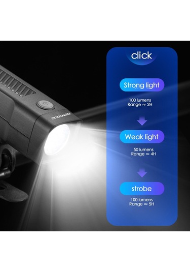 Bengguo Bisiklet Ön Işık Şarj Edilebilir El Feneri 3 Aydınlatma Modu Siyah Siyah