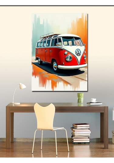 Kanvas Tablo Kırmızı Vosvos Minibüs 70cmx100cm