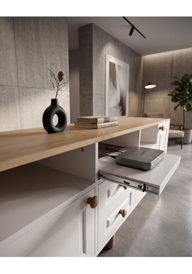 Life Tv Ünitesi %100 Mdf Beyaz - Meşe