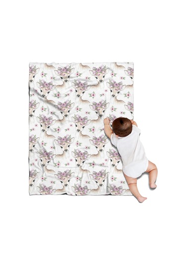 Geyik Desenli 30x40 Flanel Polar Battaniye, Yumuşak Ve Rahat-a7 Deer Floral Crown