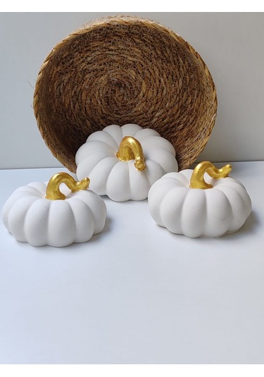 Dekoratif Balkabağı 3'lü Set, Beyaz Altın Saplı El Yapımı, Ev Dekoru, Obje