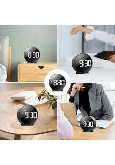 Hymark Yuvarlak Siyah Dijital Led Masa Saati Usb Güç Saat Ertelem