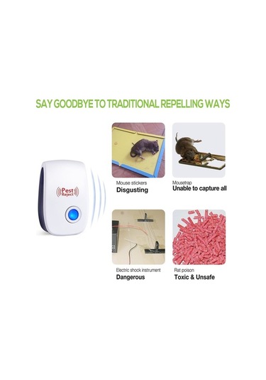 Fortunelane Ev, Ofis, Beyaz Ultrasonik Sıçan, Mus, Ağaç Ağzı, Sinema Sinekleri Kovucu - Avrupa Standartı Filtreli Elektrikli Ciha
