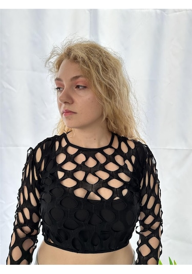 Boutiquen Siyah Örgü Crop Siyah
