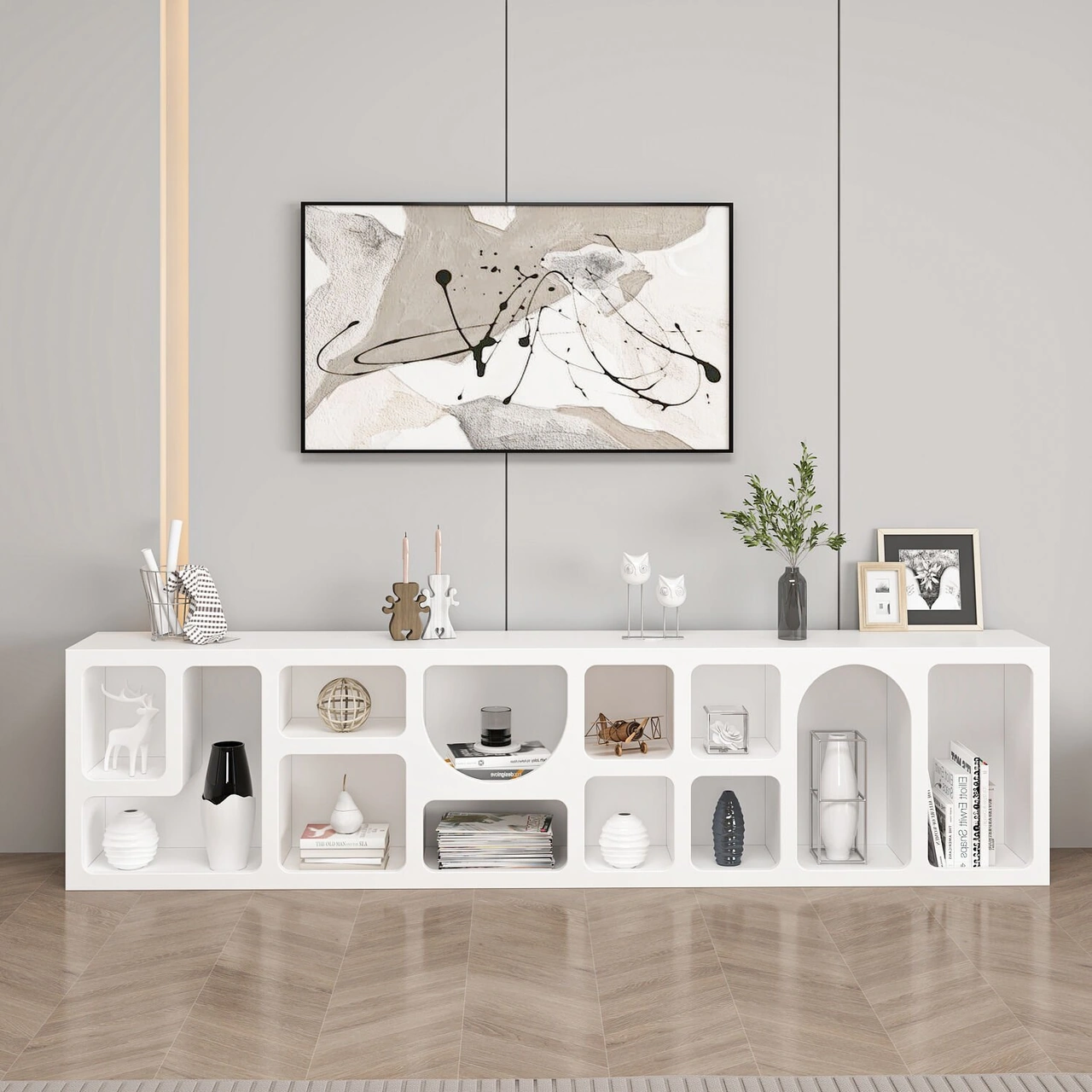 Bohem Kitaplık 205 Cm Mebran - Beyaz Beyaz