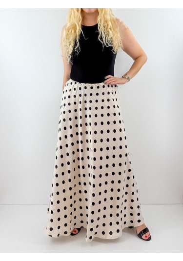 Modaonna Siyah Puantiyeli Saten Maxi Etek